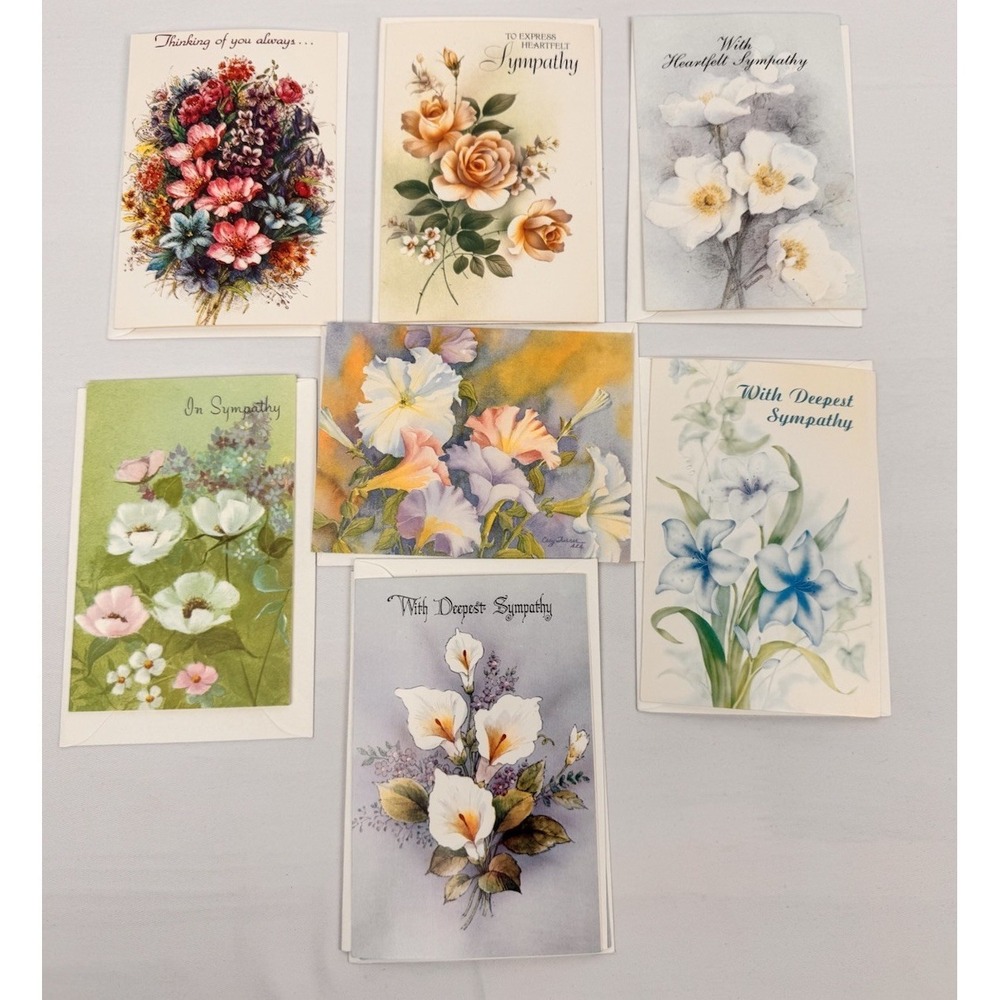 VTG Floral SYMPATHY Cards‎ (9) & Envelopes Mixed Lot Fantasy Brand